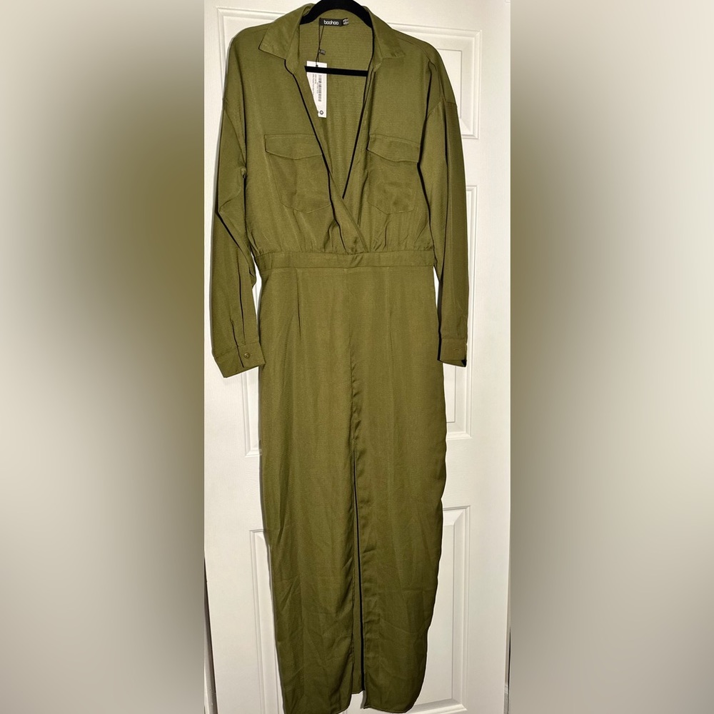 Military green dress long sleeve